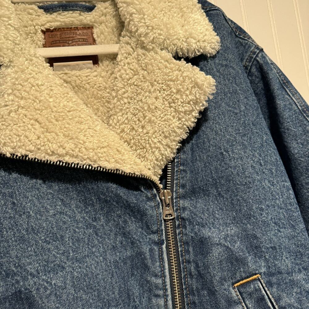 Levis Premium Denim Sherpa Flight Jacket Size Medium - Picture 4 of 8